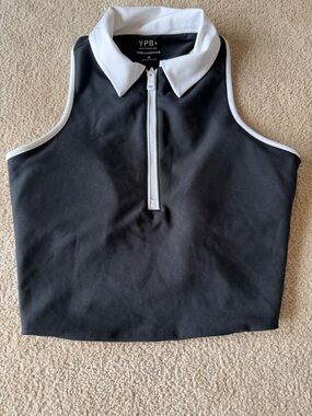 YPB Abercrombie & Fitch Black and White Sleeveless Zip Polo Top
